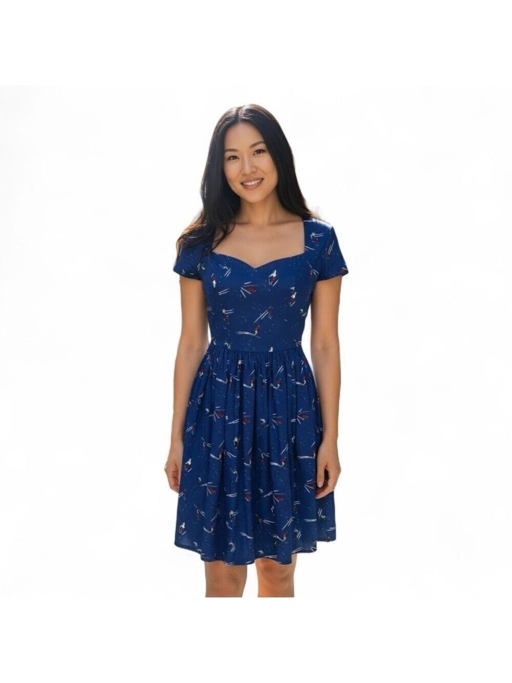 Royal Monk XS 8 Blue Ski Dress Retro Keyhole Back Neck Sweetheart Neckline